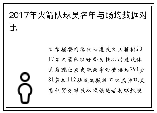 2017年火箭队球员名单与场均数据对比