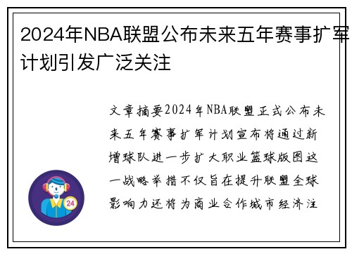 2024年NBA联盟公布未来五年赛事扩军计划引发广泛关注