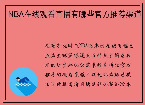 NBA在线观看直播有哪些官方推荐渠道